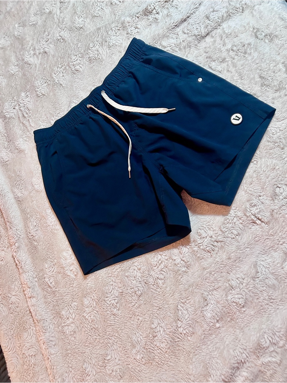 Vuori Navy Athletic Shorts with White Drawstring